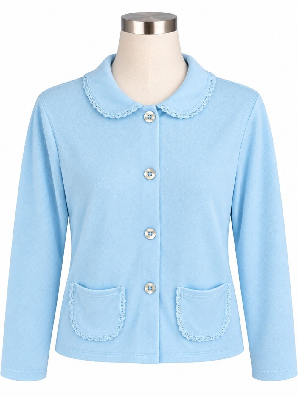 Sag Harbor Bed Jacket S NWT Blue Quilted Pajama Top Lace Trim Button Sleepwear